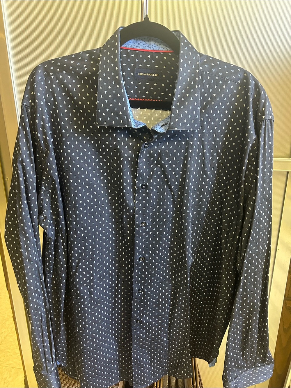 Gem Malki Navy Micro-Print Men's Button-Up Shirt